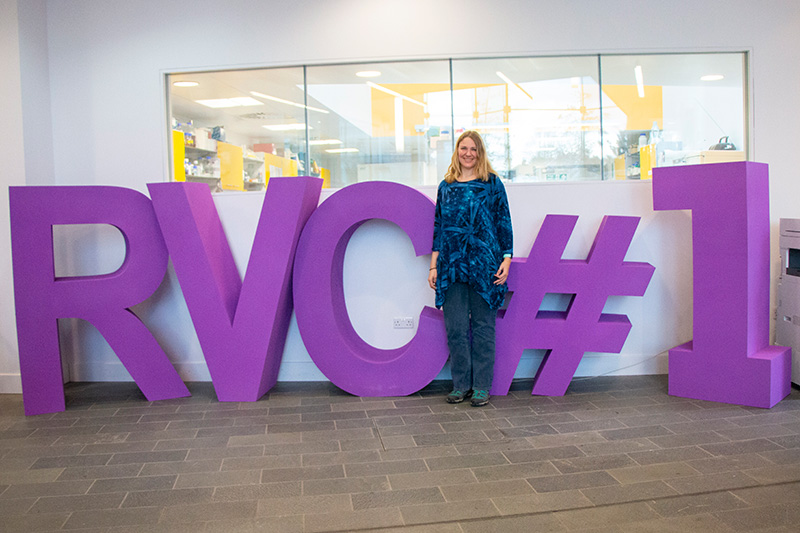 Petra Briene in front of giant "RVC#1" letters